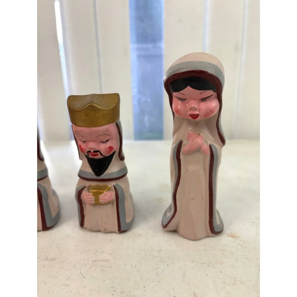 Vintage Hand Painted Nativity‎ Figurines Lot of 6 Mary Wise Men Asian Figures